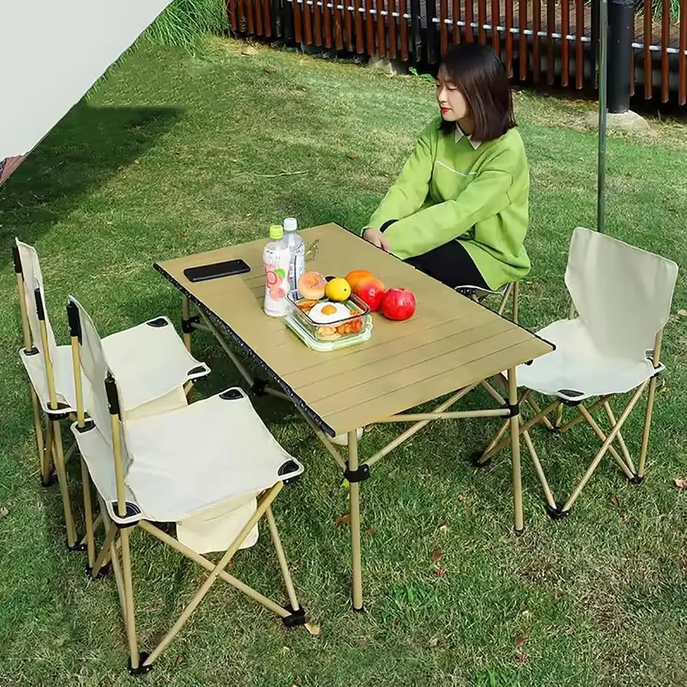 Outdoor Furniture Table And Chairs - Portable 5-Piece Camping Chair and Table