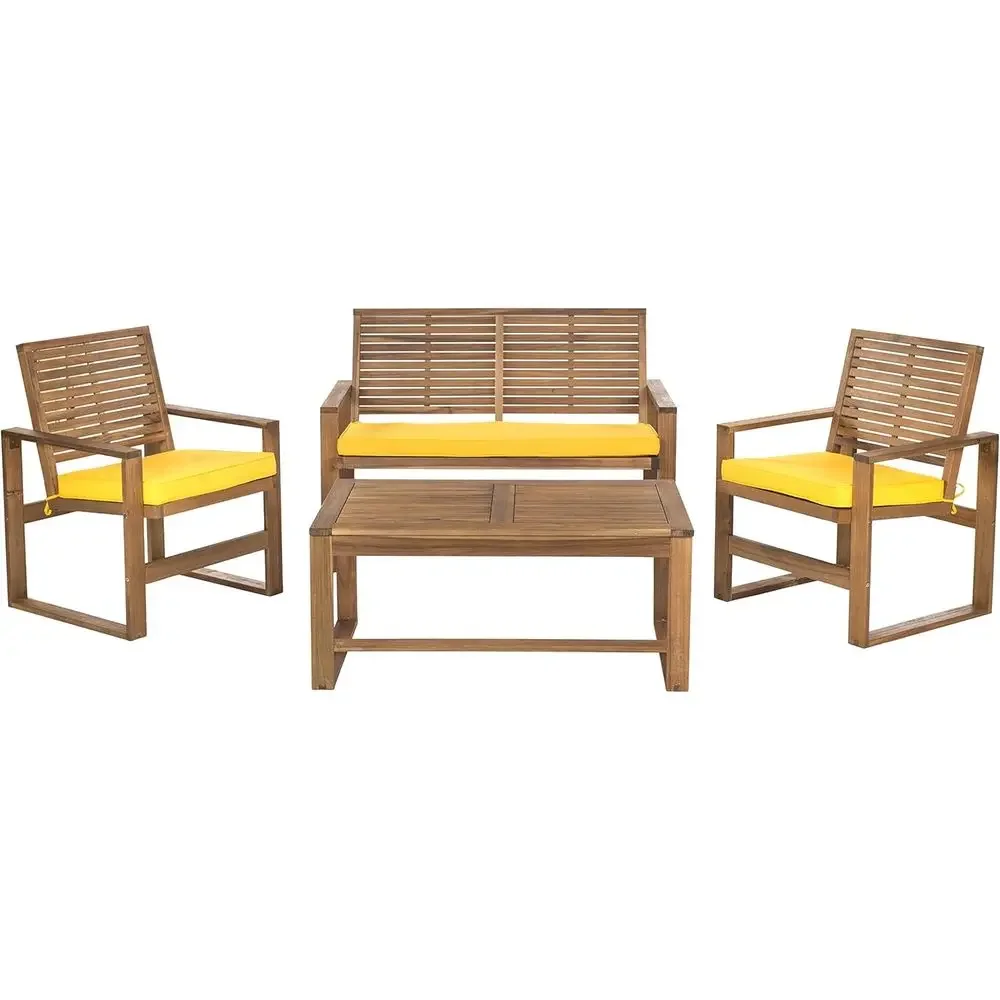 Outdoor Furniture Yellow - 4-Piece Acacia Outdoor Patio Furniture Set