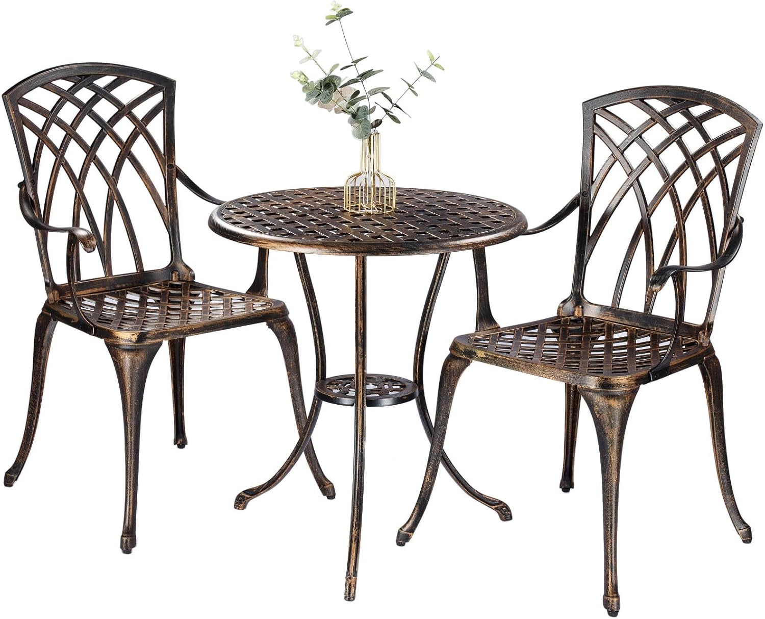 Bistro Table Set - Bronze rust-resistant cast aluminum 3-piece outdoor
