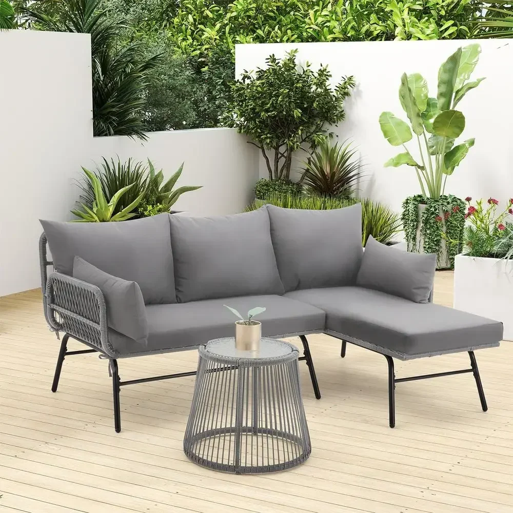 Gray L-Shaped Sectional Patio  - Outdoor Furniture L Shape recension och pris