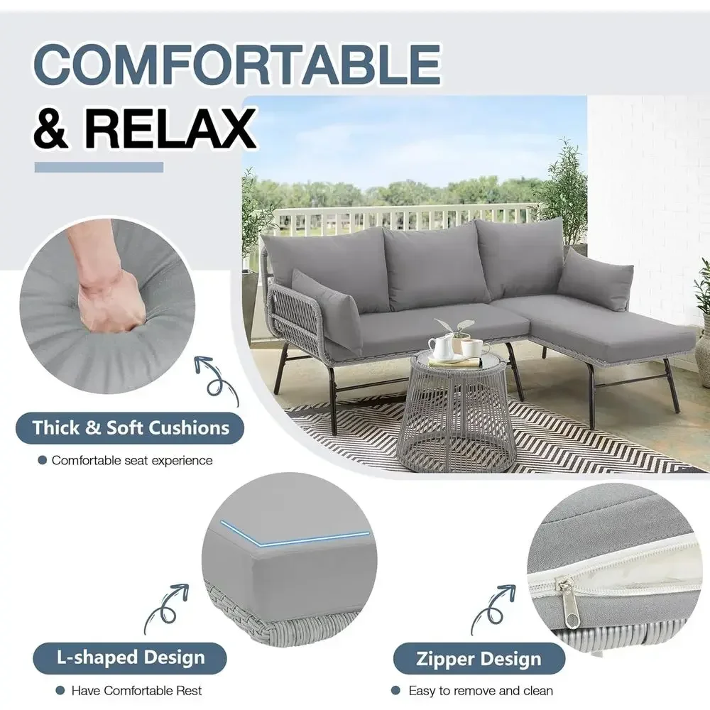 Gray L-Shaped Sectional Patio  - Outdoor Furniture L Shape recension och pris