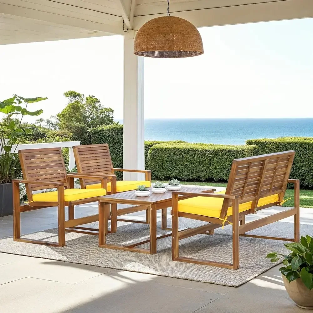 4-Piece Acacia Outdoor Patio F - Outdoor Furniture Yellow recension och pris
