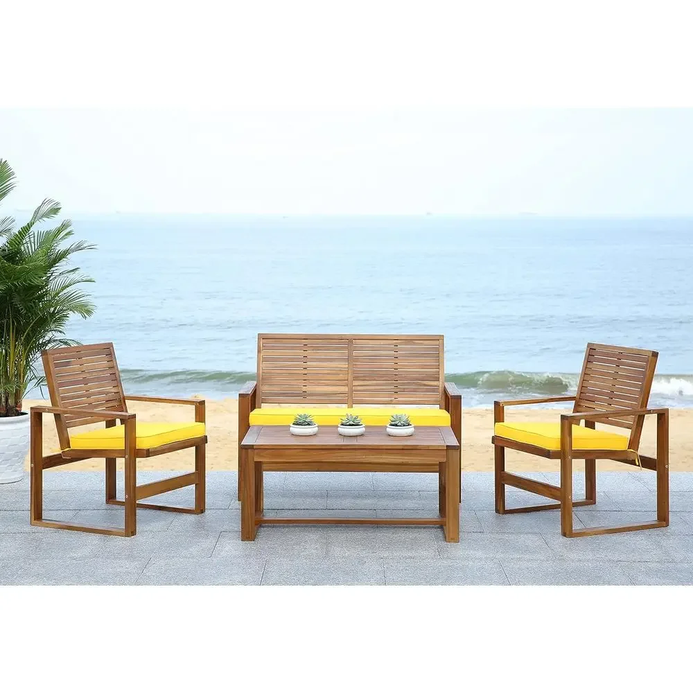4-Piece Acacia Outdoor Patio F - Outdoor Furniture Yellow recension och pris