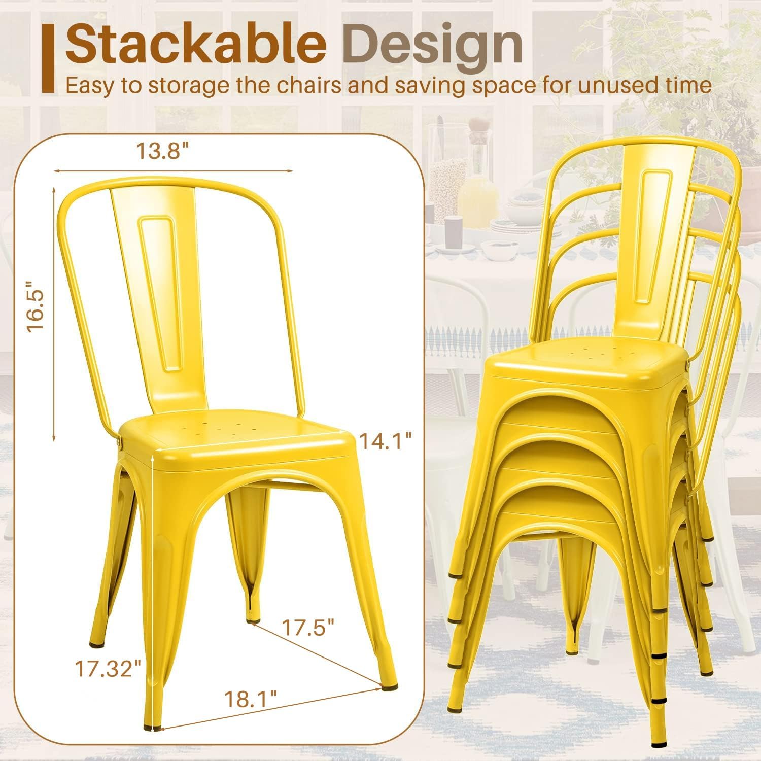 Metal Dining Chairs Set Of 4 I - Outdoor Furniture Yellow recension och pris