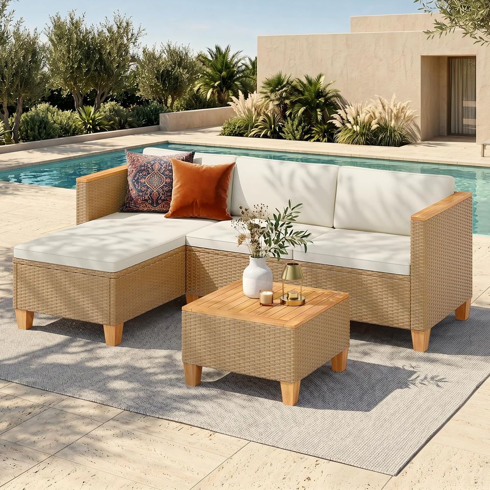 3-Piece Wicker Outdoor Section - Outdoor Furniture Yellow recension och pris