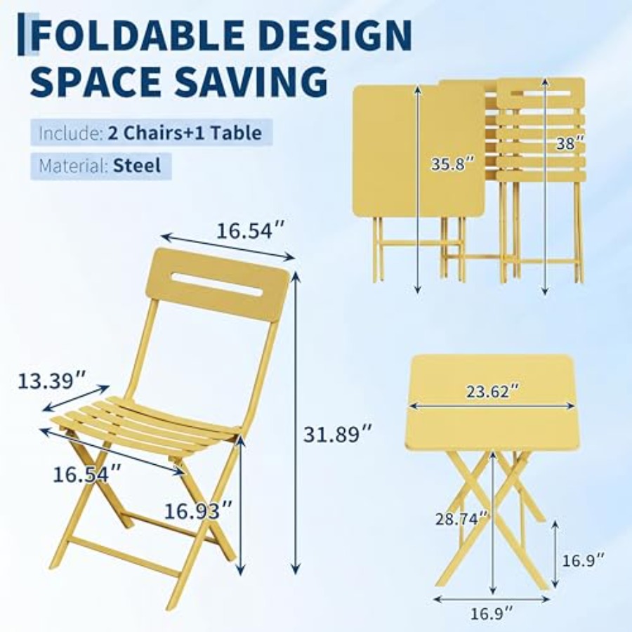 3-Piece Bistro Set for Patio G - Outdoor Furniture Yellow recension och pris