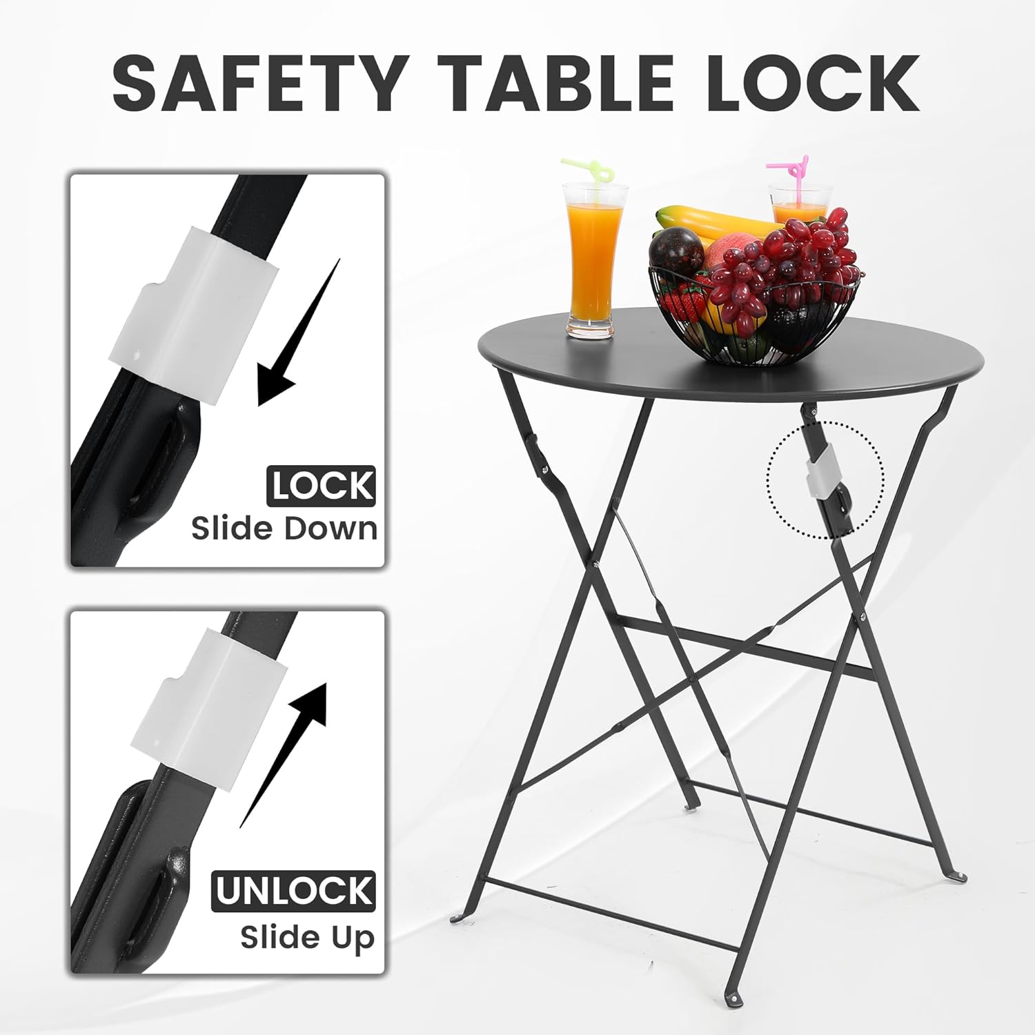Space-saving black 3-piece fol - Bistro Table Set recension och pris